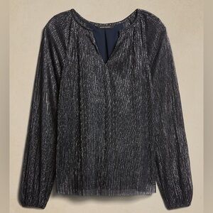 NWT Banana Republic size large metallic balloon sleeve top in gunmetal and black